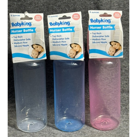 Baby King Nurser Bottle Cap, Nipple - BPA Free Medium Flow 9 Oz - 3 Bottles - Picture 1 of 3